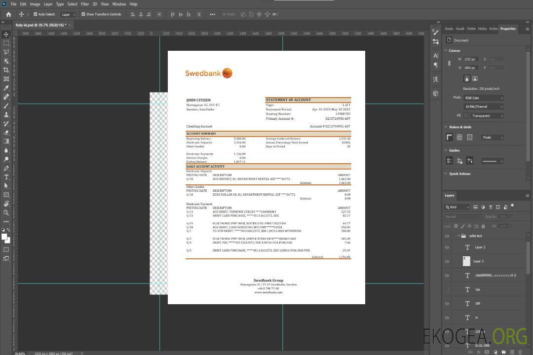 Suède Relevé bancaire de Swedbank xls template
